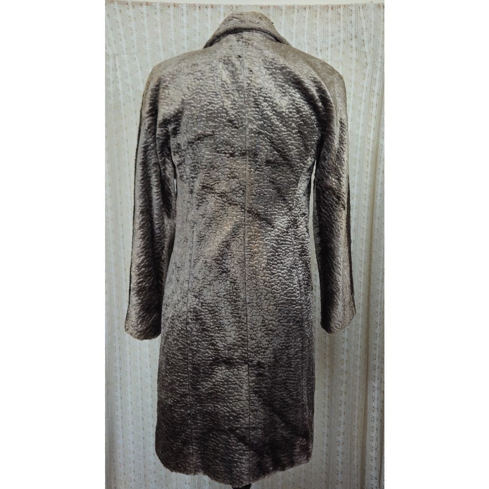 Lafayette 148 Velvet Faux Fur Teddy Long Coat Silver Size Petite - Picture 3 of 8